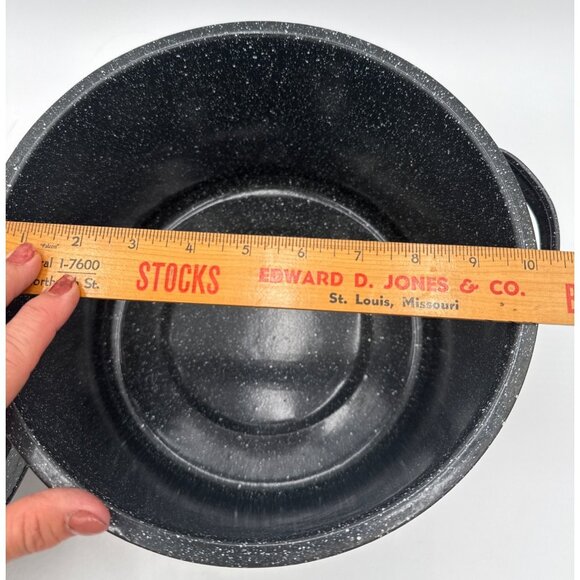 Black Speckled Enamel Stock Pot With Lid 10" Wide 6½" Depth with Handles Soup - Picture 9 of 9